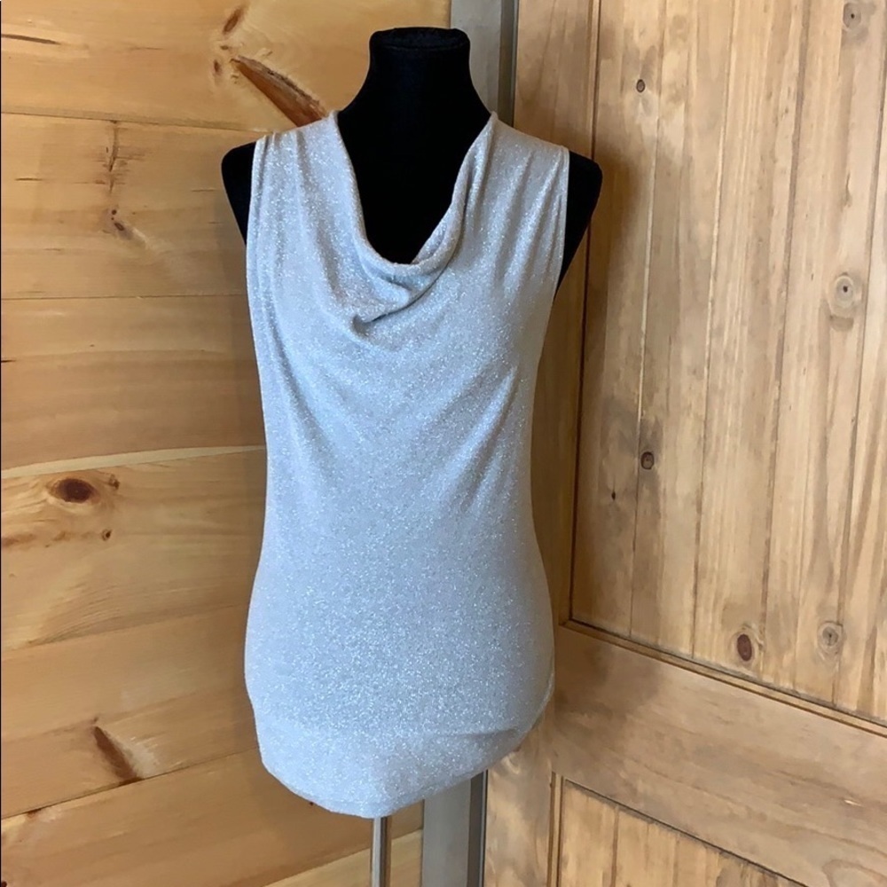 Ann Taylor sleeveless metallic silver cowl neck top Size Small - Picture 4 of 8
